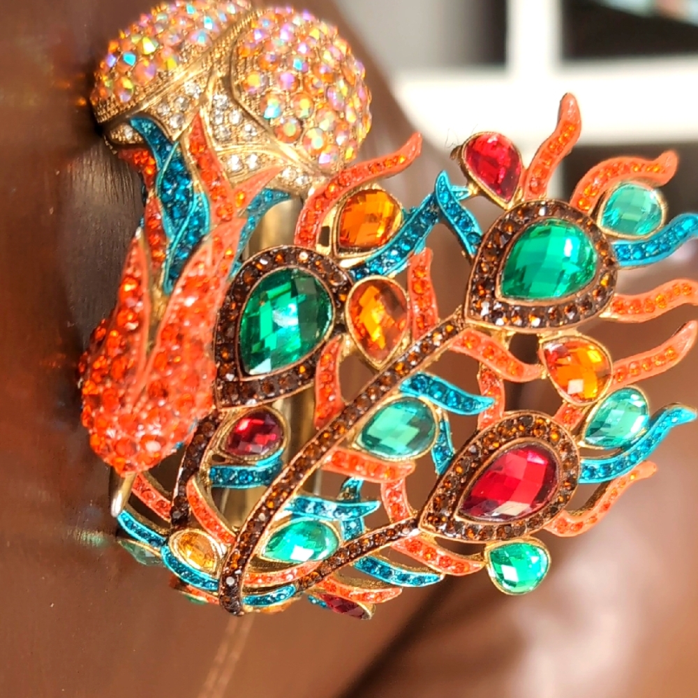 Le Chateau Vintage Colorful Peacock Bangle with Gemstones